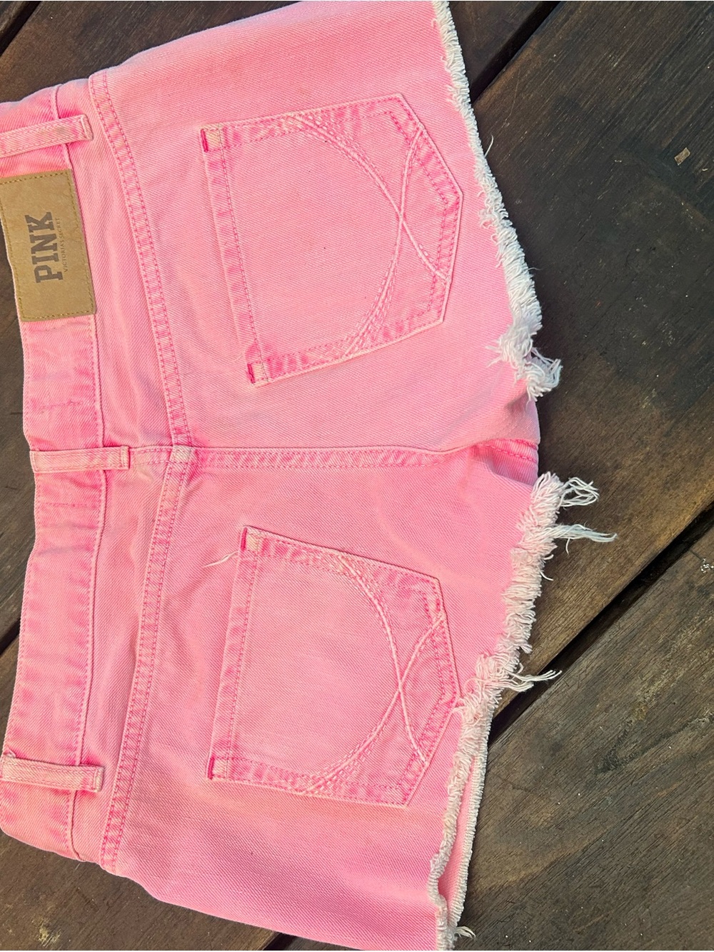 PINK Victoria's Secret Faded Neon Pink Frayed Denim Cutoff Shorts - Picture 5 of 10